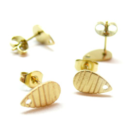 Boucles d'oreilles Clous, Puce Goutte 10mm, Texturé avec trou et embouts, Acier inoxydable 304, Doré Placage IONIQUE
