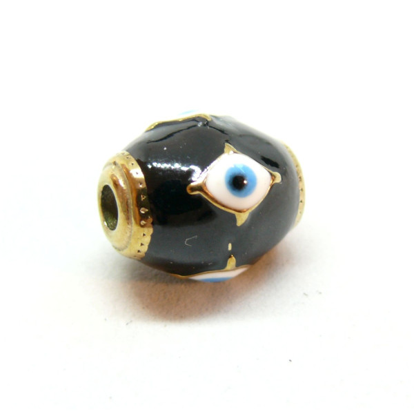 Perle intercalaires Tonneau, Grigri, Amulette, Oeil de la protection 15mm, résine émaillée, Acier Inoxydable 304 Doré