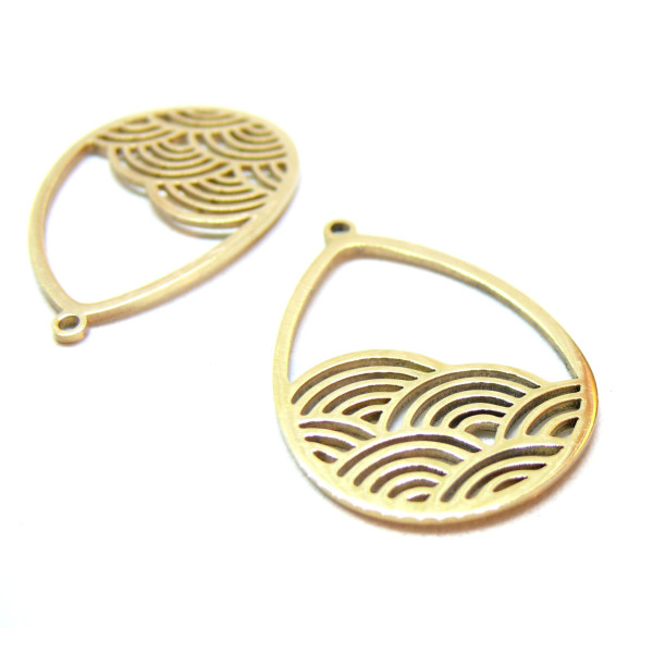 Pendentif Goutte avec vague Zen 21mm, Acier Inoxydable 304 finition Doré