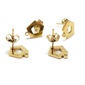 Boucles d' oreille, Puce Géométrique avec attache et embouts, Acier Inoxydable 304 finition Doré, placage IONIQUE