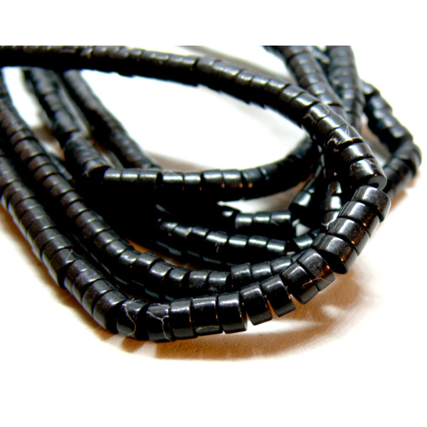 Perles RONDELLES, Heishi  4 par 2mm, Howlite Noir effet marbre