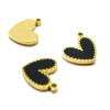 Pendentifs, breloques émaillées, Coeur NOIR 11mm,  Acier Inoxydable 304 Doré