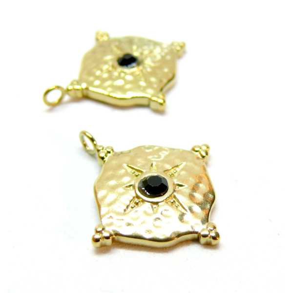 Pendentif avec anneau transversal, Boho chic avec strass 20mm, Acier Inoxydable 316L doré à l'or fin 18K, Placage IONIQUE