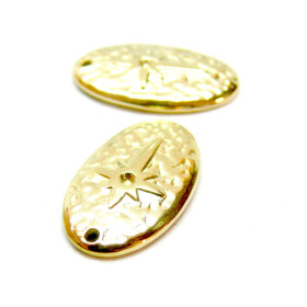 Pendentif, Médaillon Ovale avec étoile 20mm, Acier Inoxydable 316L doré à l'or fin 18K, Placage IONIQUE