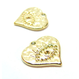 Pendentif grigri, Amulette, Coeur avec Oeil de la protection 15mm, Acier Inoxydable 316L doré à l'or fin 18K, Placage IONIQUE