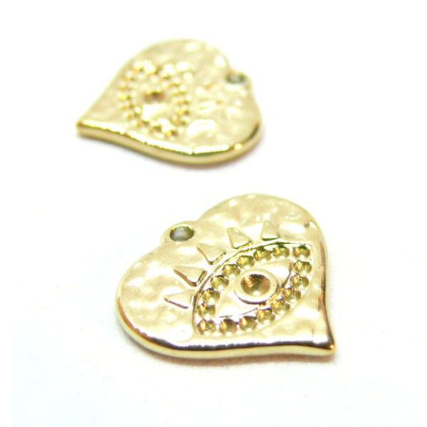 Pendentif grigri, Amulette, Coeur avec Oeil de la protection 15mm, Acier Inoxydable 316L doré à l'or fin 18K, Placage IONIQUE