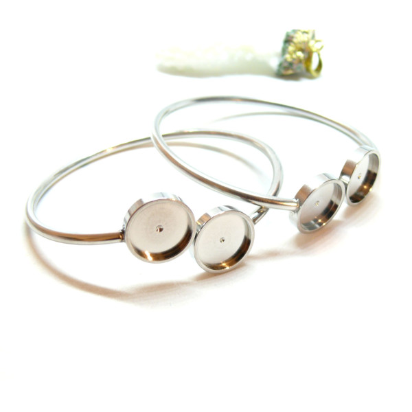 Support de Bracelet Double pour cabochon 12mm,  Acier Inoxydable 304, finition Argenté
