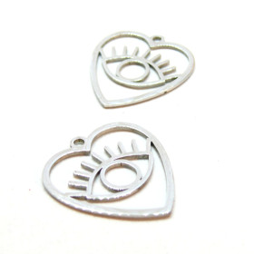 Pendentifs Oeil de la protection dans Coeur 24.5mm, Acier Inoxydable 304 finition Argenté
