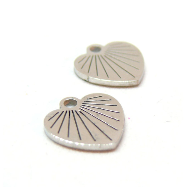 Pendentifs Coeur 9.5mm, Acier Inoxydable, finition Argenté