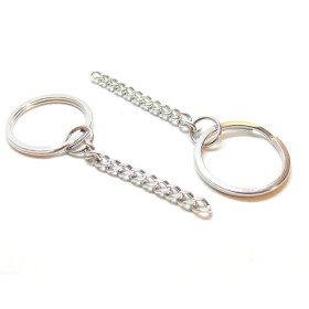 Porte-Clés avec Anneaux 25 mm + Chaîne Gourmette – Acier Inoxydable 304 – Finition Argentée