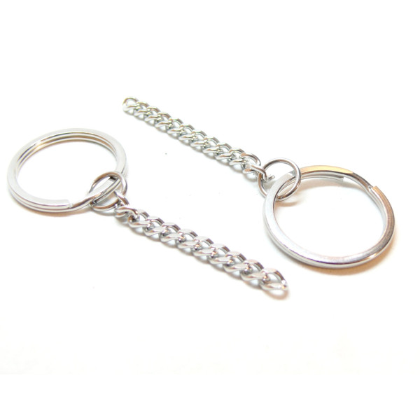 Porte-Clés avec Anneaux 25 mm + Chaîne Gourmette – Acier Inoxydable 304 – Finition Argentée