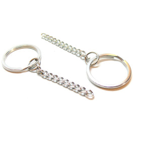 Porte-Clés avec Anneaux 25 mm + Chaîne Gourmette – Acier Inoxydable 304 – Finition Argentée