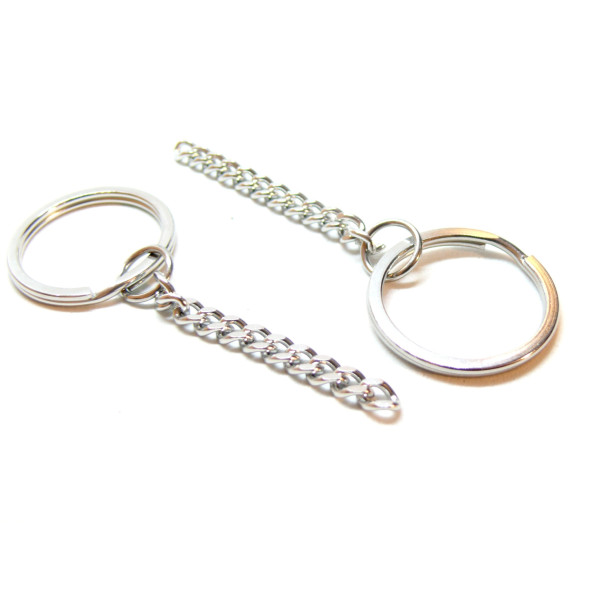 Porte-Clés avec Anneaux 25 mm + Chaîne Gourmette – Acier Inoxydable 304 – Finition Argentée