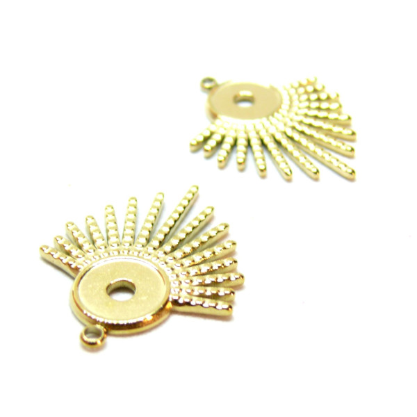 Pendentif Eventail pour cabochon 8mm, Acier Inoxydable 304, finition Doré 14K