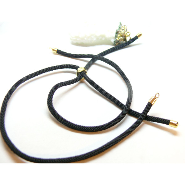 Support Collier Intercalaire, cordon Nylon ajustable avec accroche Slide, Cuivre Doré Coloris Noir