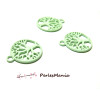 5 medaillons arbre metal couleur VERT PASTEL BIFACE 20mm ref 79,