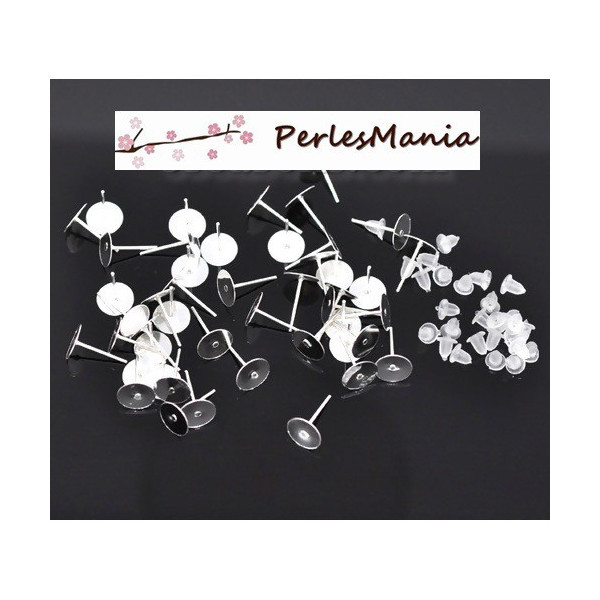 Boucles d'oreille clou, puce Forme Plateau Lisse 6mm, métal finition Argent Vif