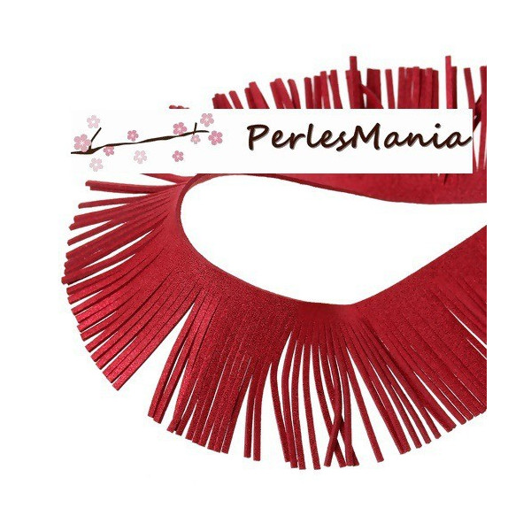GALON FRANGE EN SUEDINE ROUGE PAILLETTE CREATION POMPONS 50mm