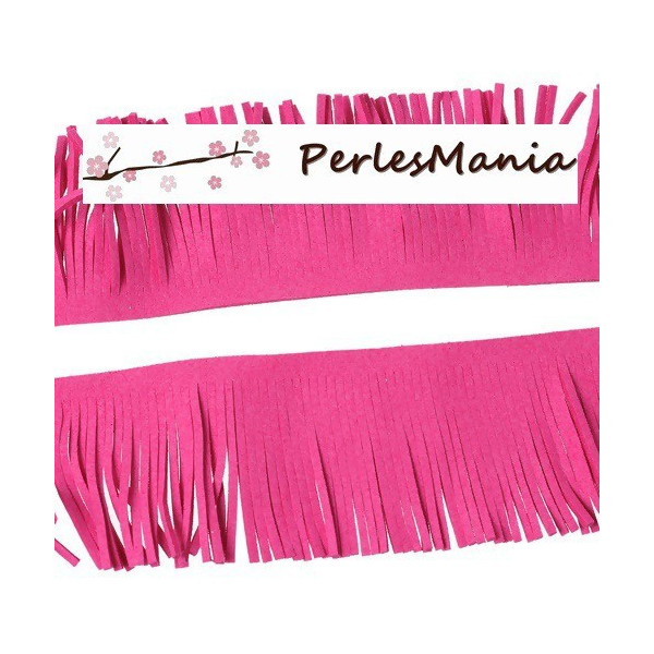 2 mètres GALON FRANGE EN SUEDINE ROSE FUSCHIA CREATION POMPONS 50mm 
