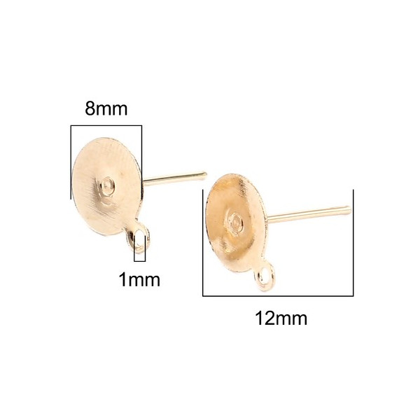 Boucles d' oreille PUCE 8mm avec attache, et embouts métal coloris Doré, Vendu avec embouts plastique