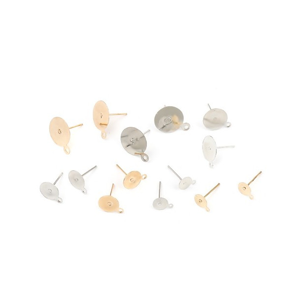 Boucles d' oreille PUCE 8mm avec attache, et embouts métal coloris Doré, Vendu avec embouts plastique