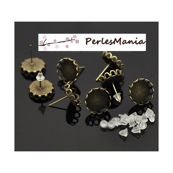 Supports de Boucle d'oreille, PUCE VAGUE 14mm, métal finition BRONZE et 10 stoppeurs