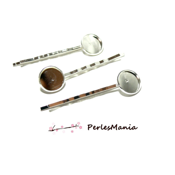 Supports de barrettes, bob pin, 14mm, laiton, finition Argent VIF, ronde qualité