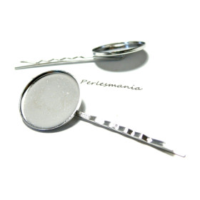 Supports de Barrettes Bob Pin 25mm Ronde – Laiton Finition Argent Platine