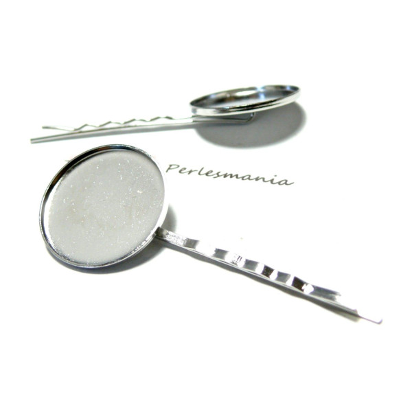 Lot de 4 supports de barrettes, bob pin, 25mm, ronde, qualité extra, laiton finition argent platine