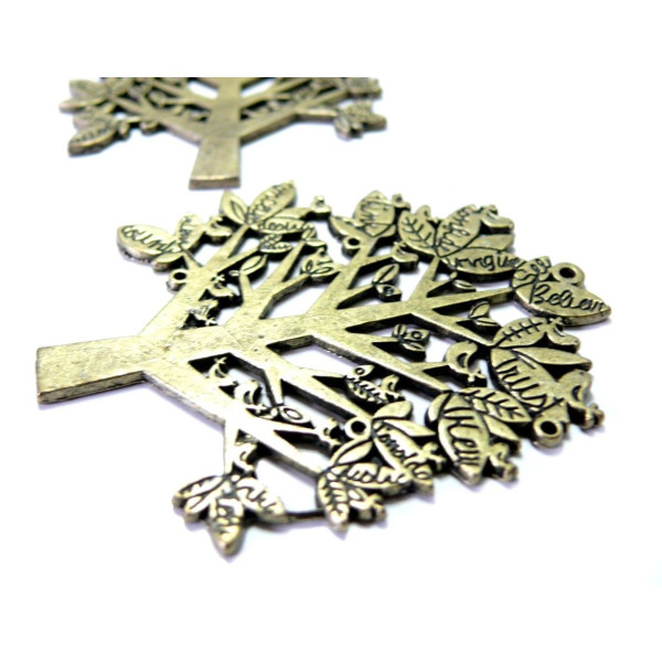 Pendentif l'arbre et l'oiseau 65mm, laiton finition Bronze