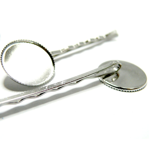 Lot de 10 supports de barrettes, Bob pin, Plateau dentelle 18mm, laiton, finition Argent platine