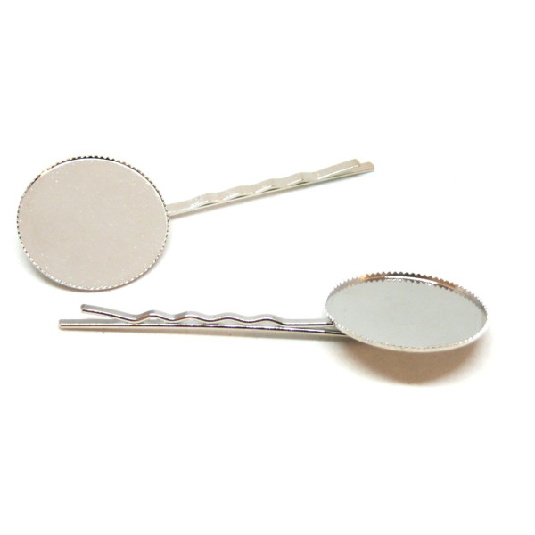 PAX 10 supports de barrettes, Bob pin, Plateau dentelle 25mm  métal coloris Argent platine