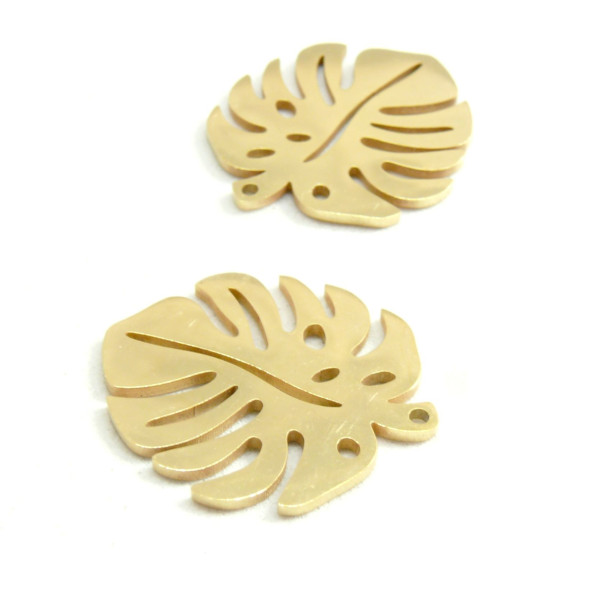 Pendentifs Feuille de Monsterra 24mm, Acier Inoxydable finition Doré pour bijoux raffinés