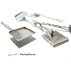 Supports de barrettes, Bob pin, Plateau dentelle, carré 20mm, laiton, finition Argent platine