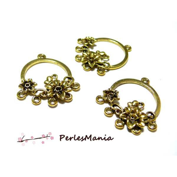 Multi connecteurs Fleur 35mm, laiton finition Or Antique