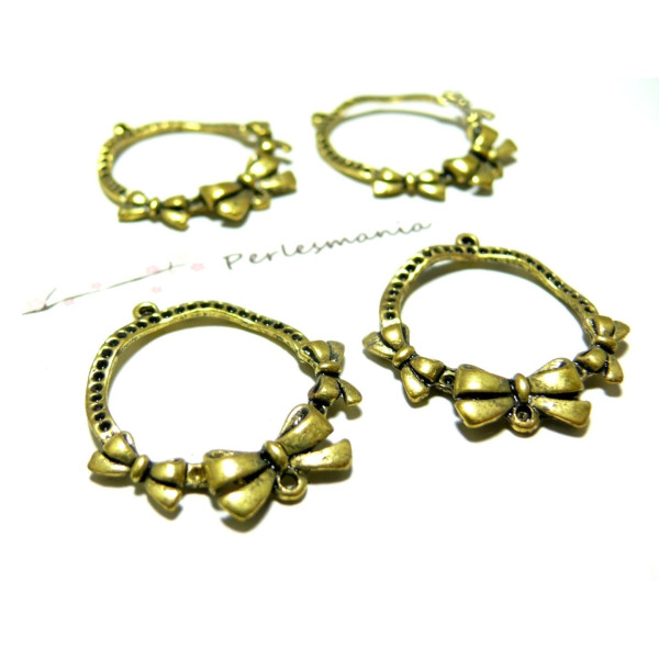 Breloques pendentif connecteur triple Noeud, métal couleur Or Antique
