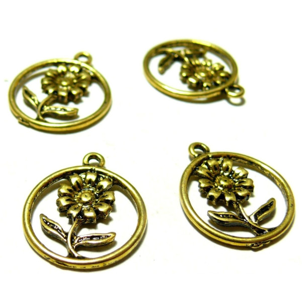 Connecteurs Marguerite, métal couleur Or Antique