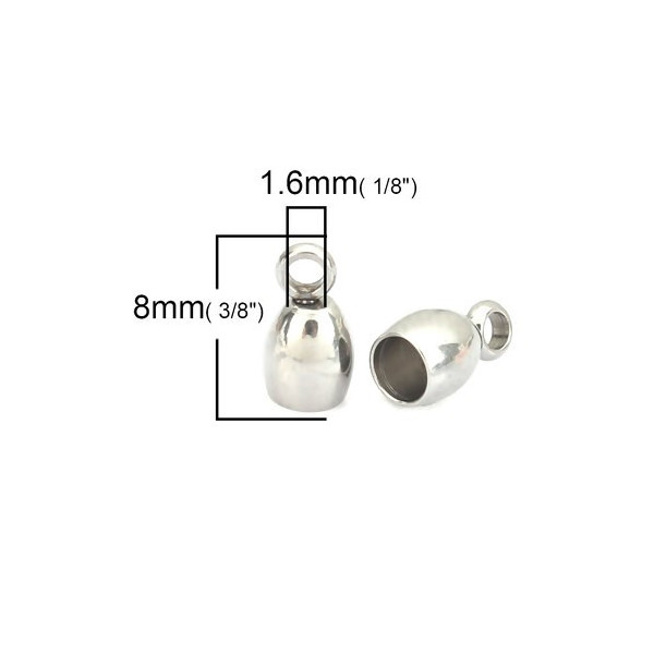 Embouts pour cordon 8mm, Acier Inoxydable 304 finition Argenté, Idéal pour cordon 3mm