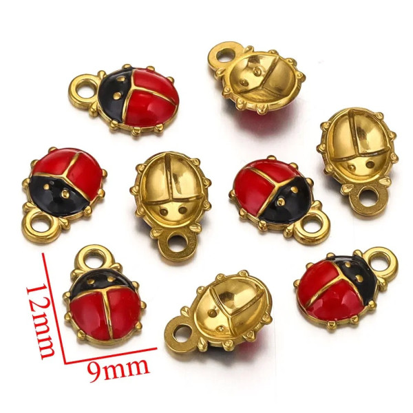 Pendentifs Coccinelle 9mm – Résine Émaillée, Acier Inoxydable 304 Doré à l’or fin 18K