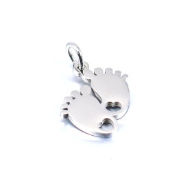 Pendentifs avec anneau Petits pieds avec Coeur, Baby shower 13mm, Acier Inoxydable 304 finition Argenté