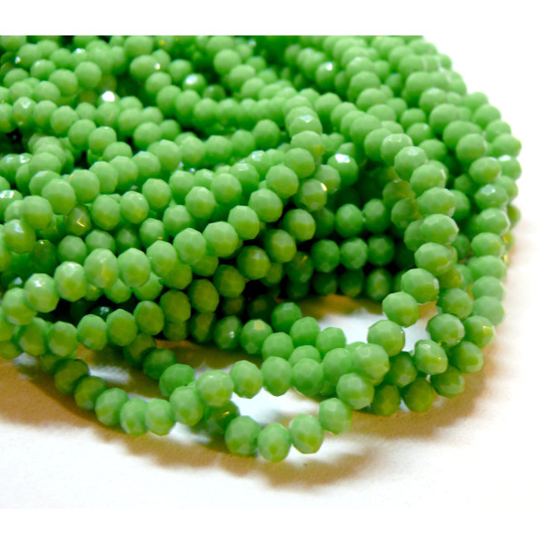 Perles à facettes, rondelles en verre 4.5x3.5mm, VERT Pomme D30