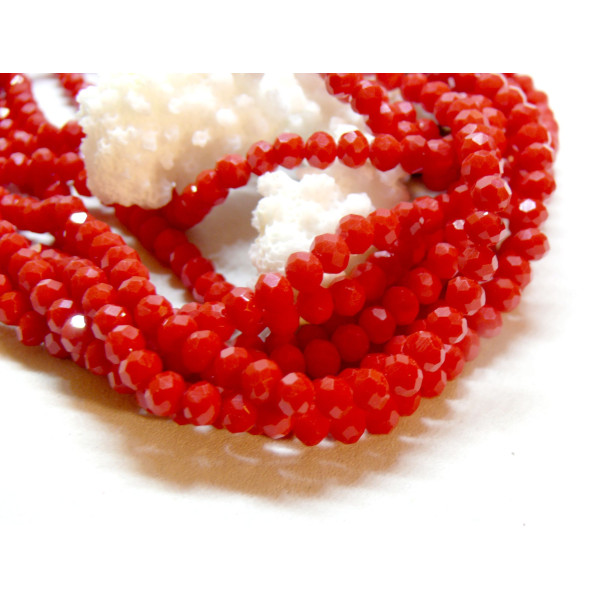 Perles à facettes rondelles en verre 4 par 3mm coloris ROUGE, couleur D22