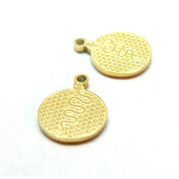 Pendentifs, Médaillon Serpent 12mm, Acier Inoxydable 316L doré à l'or fin 18K, Placage IONIQUE