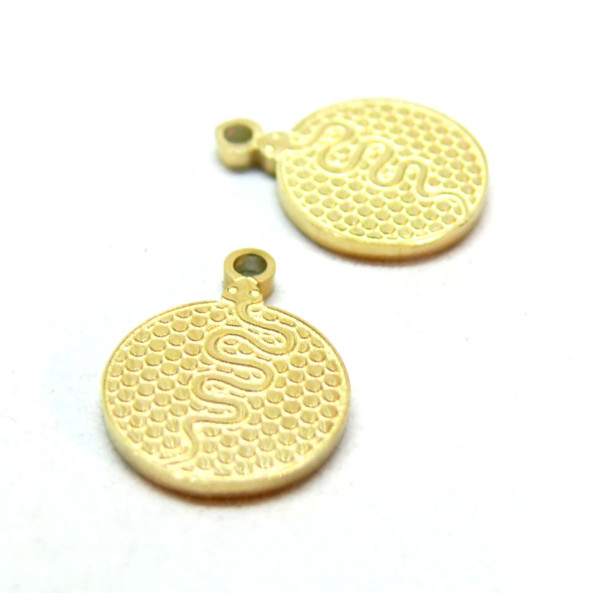 Pendentifs, Médaillon Serpent 12mm, Acier Inoxydable 316L doré à l'or fin 18K, Placage IONIQUE