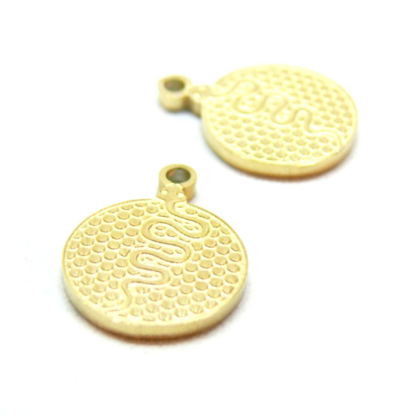 Pendentifs, Médaillon Serpent 12mm, Acier Inoxydable 316L doré à l'or fin 18K, Placage IONIQUE