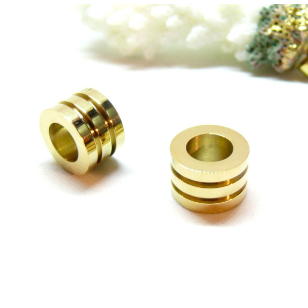 Perle intercalaire 12mm, Trou 7mm, Acier Inoxydable 316L, finition Doré à l'or fin 14K