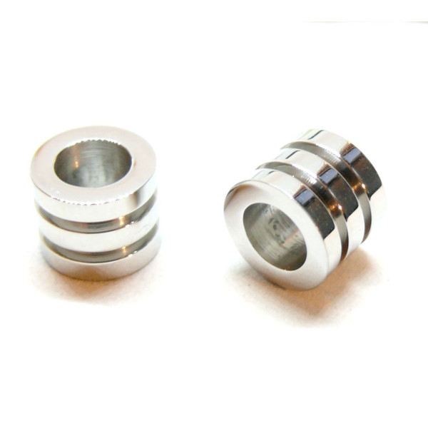 Perles intercalaires 10mm, Trou 6mm, Acier Inoxydable 316L finition Argenté