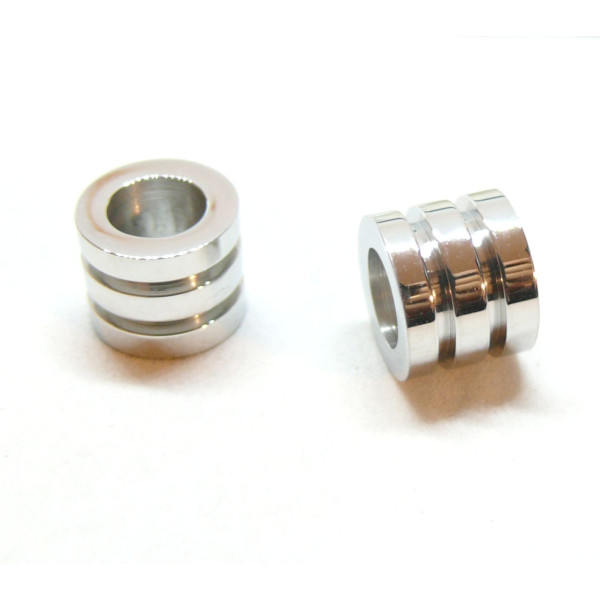 Perles intercalaires 10mm, Trou 6mm, Acier Inoxydable 316L finition Argenté