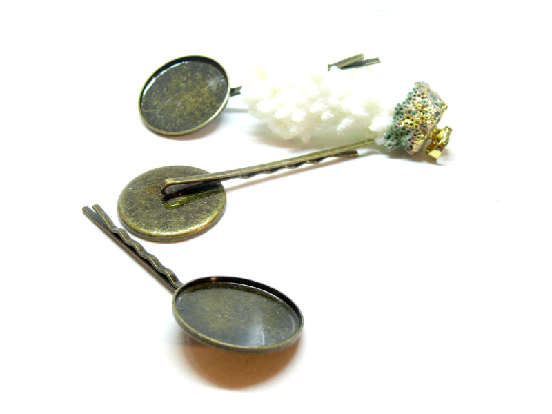 supports de barrettes 25mm BRONZE ronde qualité pour création de bijoux