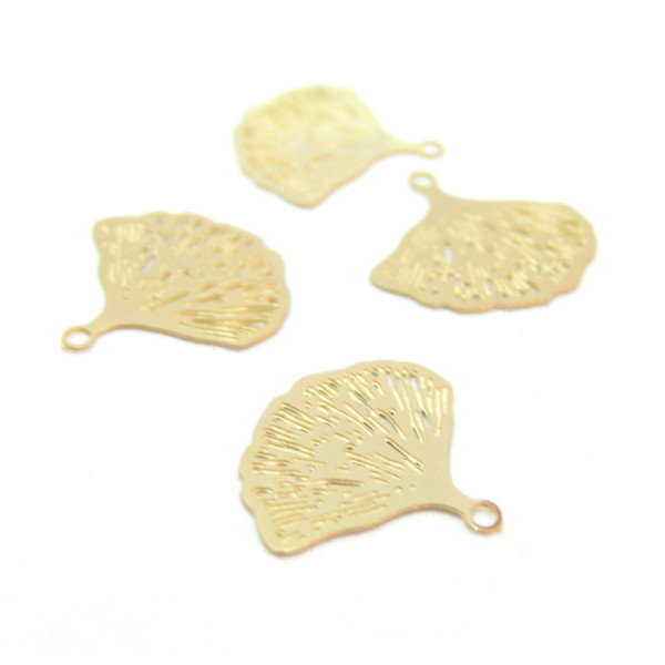 Lot de 6 Estampes Filigrane Feuille Ginkgo Biloba – 15 mm – Acier Inoxydable Doré à l'Or Fin 18K